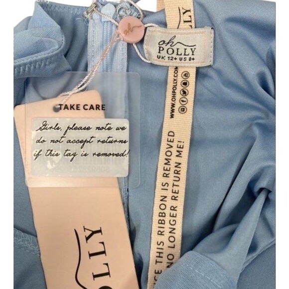 Oh Polly Mini Dress US 8 UK 10 Embellished Blue Long Sleeve St Germain Dress - Picture 4 of 9